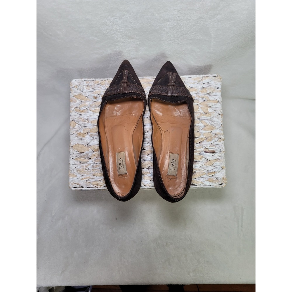 Furla Italian Witchy Brown Balletcore Flats Whimsigoth Leather Shoes Size 6.5 - Picture 5 of 7